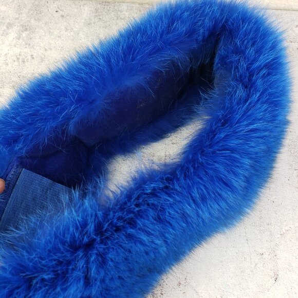 Vintage Genuine Fox Fur Headband Adjustable Size Royal Blue - Picture 8 of 14